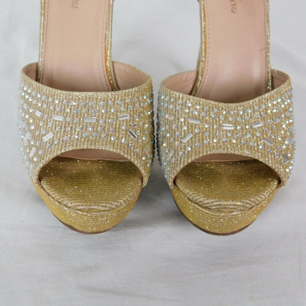 Fashion Focus Women Size 10 Gold Colored Rhinestone Peep Toe 5" Heel 1.5" Platfo - Picture 8 of 12